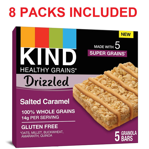 KIND Healthy Grains Drizzled Bars, Salted Caramel, 40 Bars Total (8 Pack) New