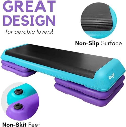 YES4ALL ADJUSTABLE WORKOUT AEROBIC EXERCISE PLATFORM SIZE 4 RISERS - TEAL/PURPLE - Like New