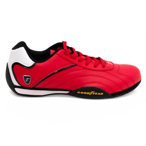 Goodyear Mens Ori Racer Sneaker PU Leather & Mesh Lining Red/Black/Yellow 14 - Like New