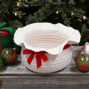 Bows & Ruffles Holiday Wool Basket - Ivory Xmas 11”x11”x7” - Like New