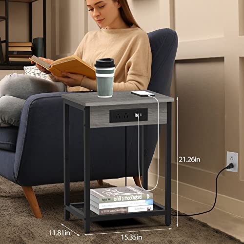 CADUKE NIGHTSTAND WITH CHARGING STATION BEDROOM END SET OF 2 - DARK GREY - Like New