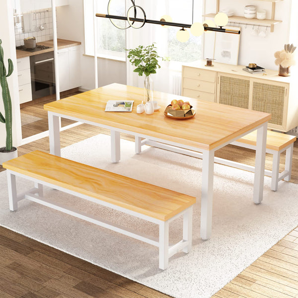 AWQM Dining Room Table Set Kitchen Set Wood 2 Benches A006-11B2 - Beige - Like New