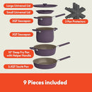 BELLA 9 PIECE CERAMIC NONSTICK COOKWARE SET FITS-ANYWHERE™ - PLUM - Like New