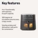 AMAZON BASICS 6-QUART DIGITAL AIR FRYER EASY VIEW WINDOW 1550W AFT0003B - BLACK - Like New