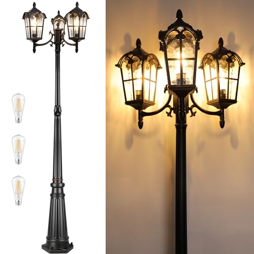 PARTPHONER BLACK ROMAN OUTDOOR LAMP POST TRIPLE HEAD ALUMINUM - Scratch & Dent