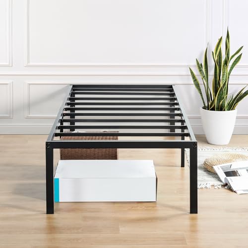 OLEESLEEP 18 INCH HEAVY DUTY STEEL SLAT ASSEMBLY PLATFORM BED, TWIN - BLACK - Like New