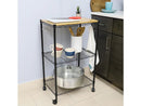 HOME BASICS 3 TIER KITCHEN TROLLEY WITH STEEL HOOKS - BLACK/NATURAL - Like New