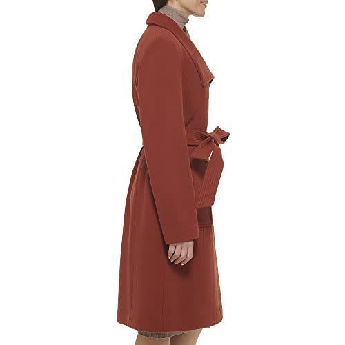 COLE HAAN WOMEN'S BELTED COAT WOOL WITH CUFF DETAILS - SIZE 8 - RUST - Brand New
