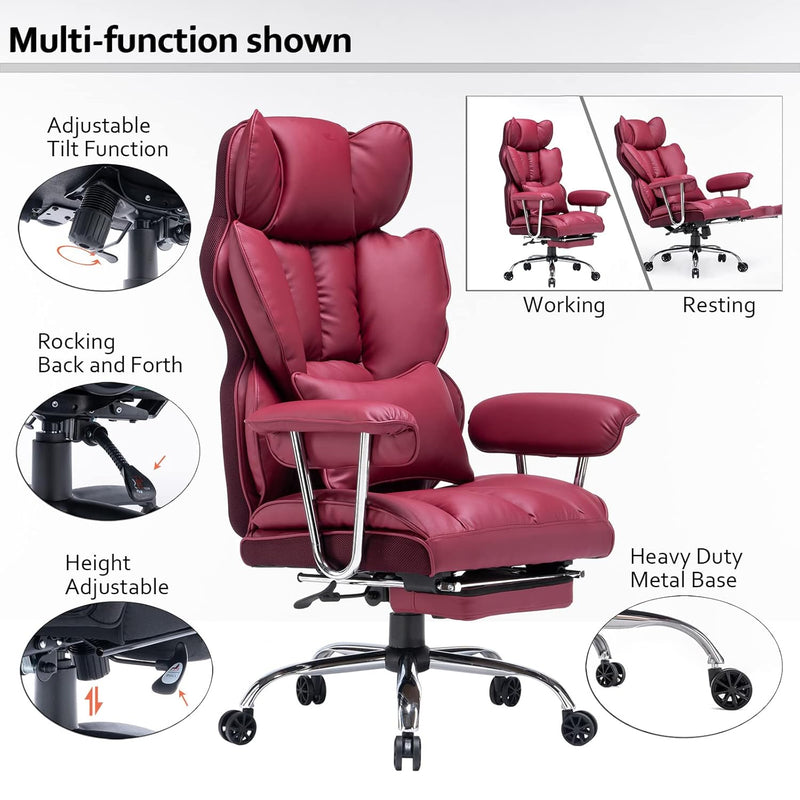 EFOMAO BIG AND TALL OFFICE CHAIR WITH LUMBAR SUPPORT (RED) - Like New