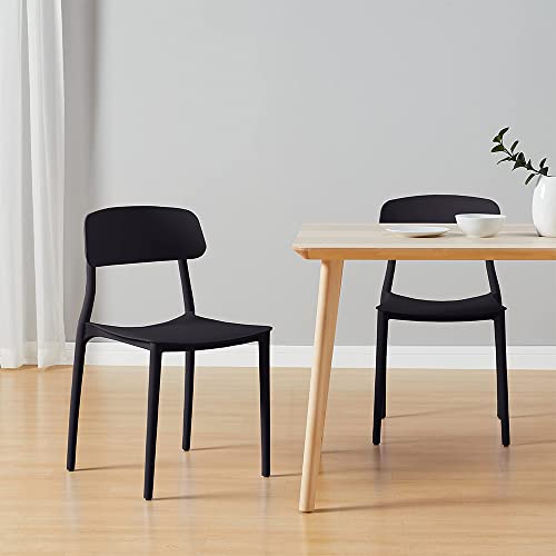 CangLong Slat Back PP Plastic Dining Chairs, Set of 2, Black - Like New