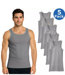BLU ROCK RIBBED CLASSIC TANK TOPS – 5 PACK - SIZE: MEN S - HEATHER GRAY - Like New