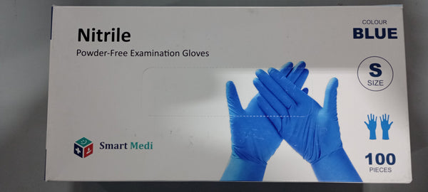 SMART MEDI NITRILE EXAM GLOVES, 100 PCS - SMALL - BLUE - Brand New