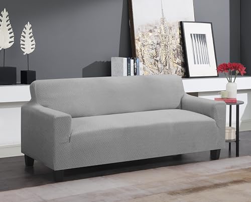 J&V TEXTILES SUPER STRETCH SOFA SLIPCOVER SPANDEX NON SLIP SOFT COUCH SOFA -GRAY - Like New