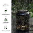 GLITZHOME 8.75 IN. H METAL CUTOUT SOLAR POWERED OUTDOOR HANGING LANTERN BLACK - Like New