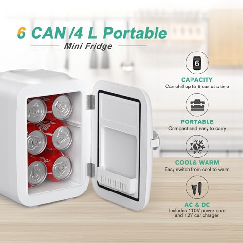 CROWNFUL MINI FRIDGE 4 LITER/6 CAN PORTABLE COOLER WARMER CF-PC4LWHT - WHITE - Like New