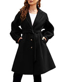 ACEVOG Womens Wool Trench Coat Winter Long Thick Overcoat Shearling Coats Black - Brand New