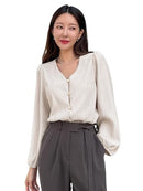 Women’s Casual Blouses V Neck Lantern Sleeve Blouse Work T Shirts ST1778 - M - Brand New