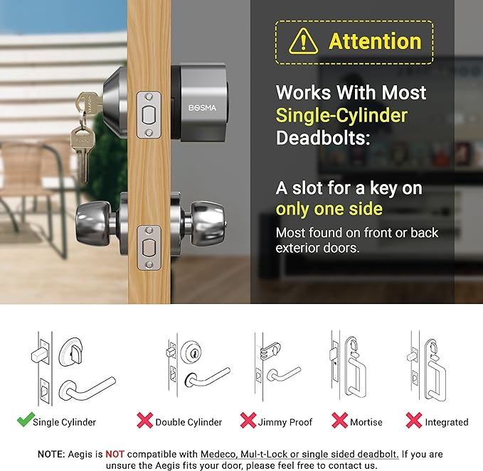 Bosma Aegis Smart Door Lock WiFi Gateway Auto-Unlock & Auto-Lock SL0001 - SILVER - Like New