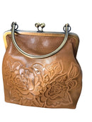 PATRICIA NASH LEATHER NOVELLA FRAME BAG W NO STRAP TAN TOOLED LEATHER - TAN - Like New