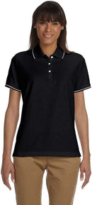 Devon & Jones Ladie Pima Piqué Short-Sleeve Tipped Polo D113W Black White L Like New