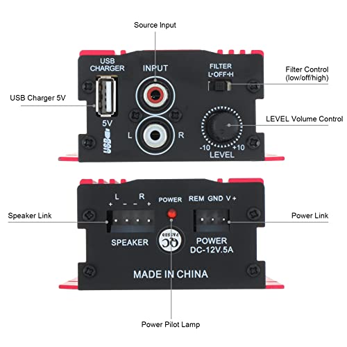 EPATHCHINA 2-CHANNEL MINI HI-FI 2 X 18W CAR STEREO AUDIO AMPLIFIER - RED Like New