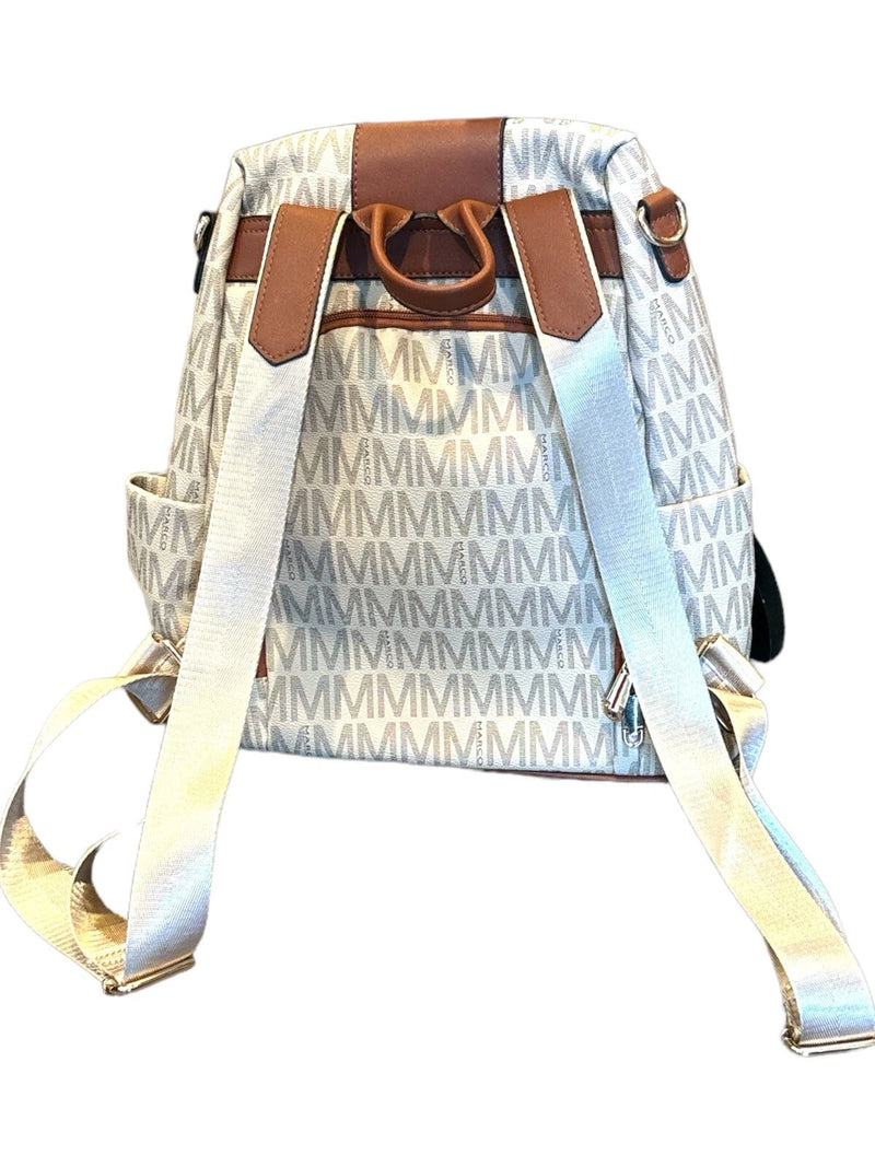 MARCO M BACKPACK LUXURY PURSE MULTIPLE POCKETS DUST COVER - MONOGRAM/CREME - Like New