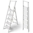 TARANTA 5 STEP LADDER, PORTABLE FOLDING LADDER WITH WIDE PEDAL, 330 LBS - WHITE - Like New