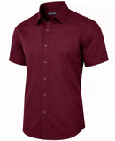 JAMES TAILOR SHORT SLEEP BUTTON UP DRESS SHIRT - SIZE: MEN XL - BURGUNDY - Brand New