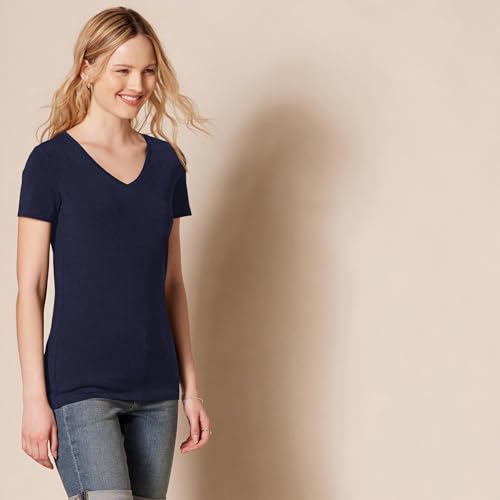 AMAZON ESSENTIALS WOMEN'S REGULAR-FIT V-NECK T-SHIRT XXL - NAVY/WHITE - Brand New