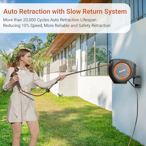 R RUVUP RETRACTABLE GARDEN HOSE REEL 5/8X 100FT W MOUNT 810 - DARK GRAY - Like New