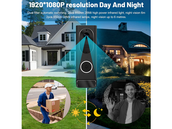 ECO4LIFE S7 SMART VIDEO DOORBELL CAMERA HD CAMERA SMART SECURITY - BLACK - Like New