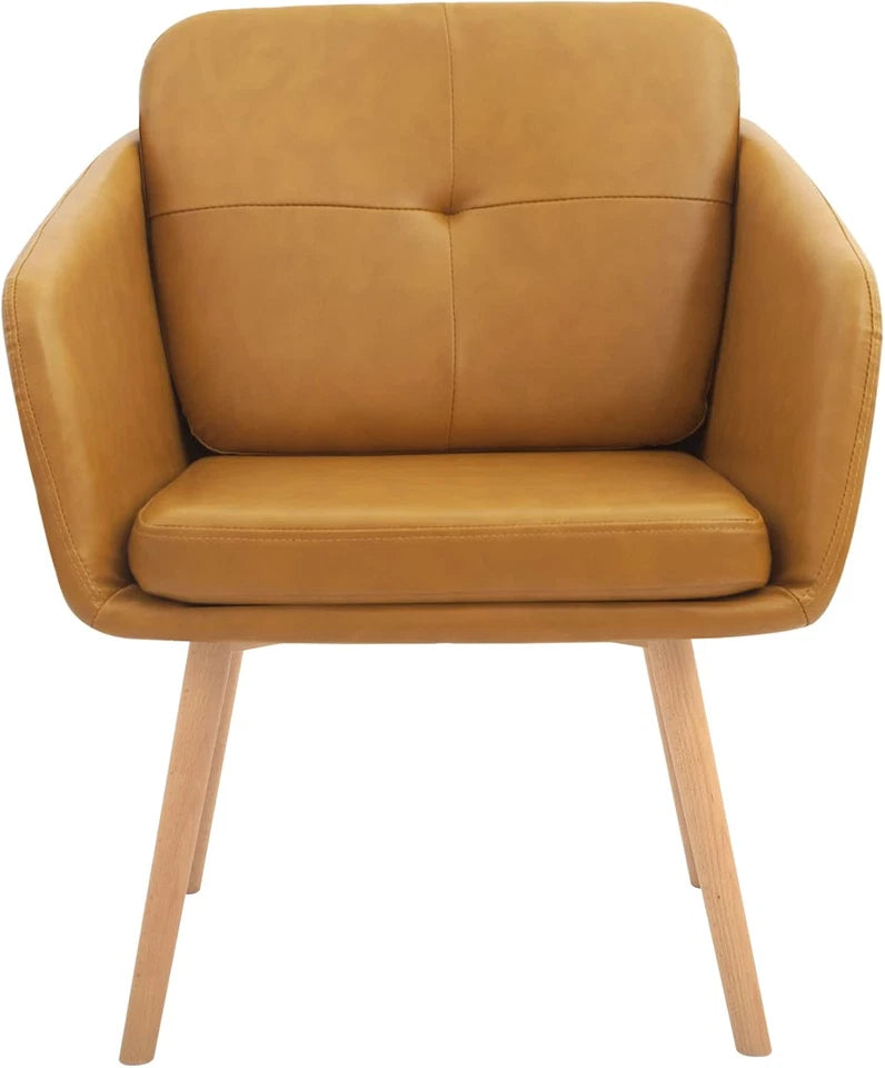 ‎CANGLONG FAUX LEATHER SIDE CHAIR UPHOLSTERED ARM DINGING CHAIR - ‎LIGHT BROWN - Like New