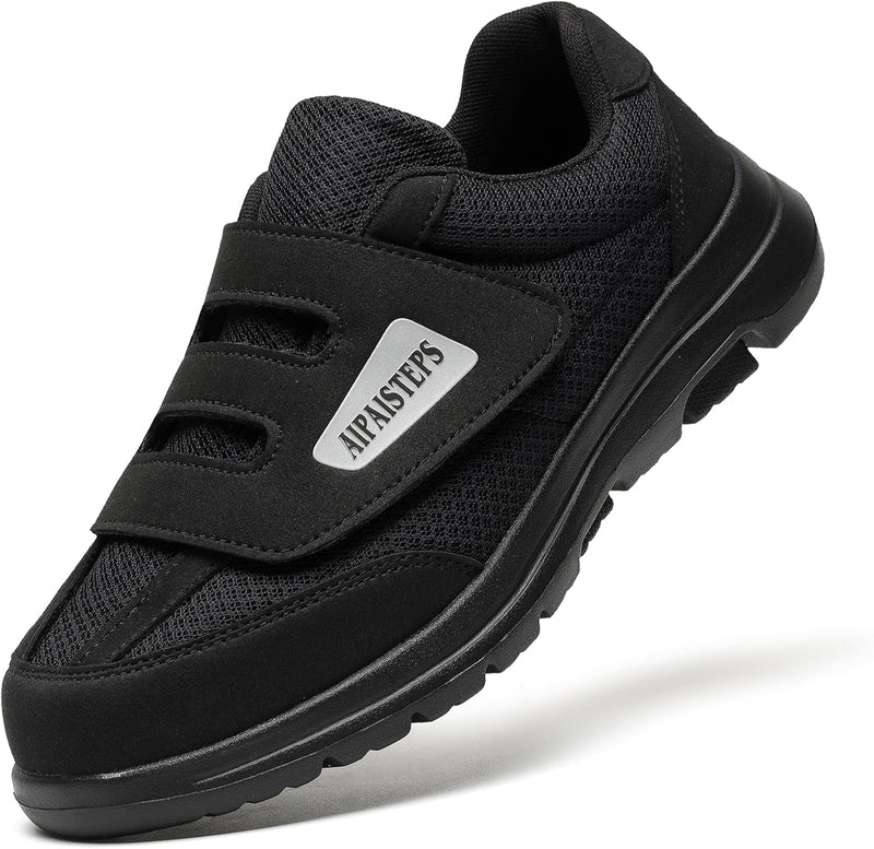 AIPAISTEPS MENS DIABETIC SHOES HOOK&LOOP STRAP TOP WIDE - MEN 13 XW - BLACK - Like New