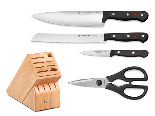 WUSTHOF WÜSTHOF GOURMET 5PC BLOCK SET 4 KNIVES 1 KNIFE HOLDER 1095070508 - BLACK - Brand New