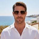 CARFIA Wide Temples Pilot Sunglasses for Men Polarized UV400 Protection - Like New