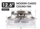 IHOMEADORE 12.6 IN. INDOOR STAIN NICKEL FLUSH MOUNT CAGED CEILING FAN - SILVER - Like New