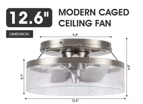 IHOMEADORE 12.6 IN. INDOOR STAIN NICKEL FLUSH MOUNT CAGED CEILING FAN - SILVER - Like New