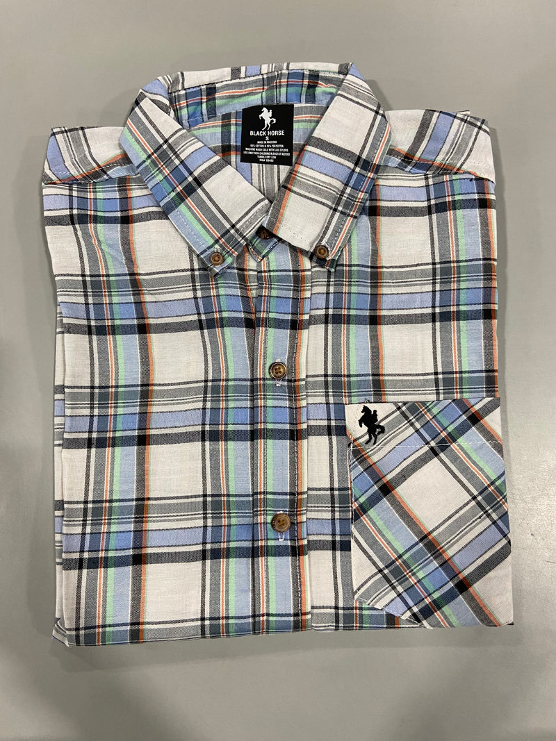 BLACK HORSE MEN'S S/S WOVEN PLAID SHIRT - MENS SMALL - MULTICOLOR WOVEN PLAID - Brand New