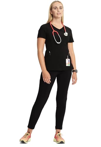 INFINITY CHEROKEE NURSE SCRUBS TOP MOCK WRAP WITH 2 POCKETS WOMEN M BLACK - Brand New
