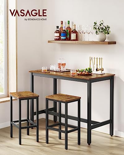 VASAGLE Bar Table Set, with 2 Bar Stools in Rustic Brown and Black ULBT15X - Like New