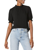 Amazon Essentials Women's Fluid Twill Short Puff Sleeve Ruffle Smocked Shirt - Like New