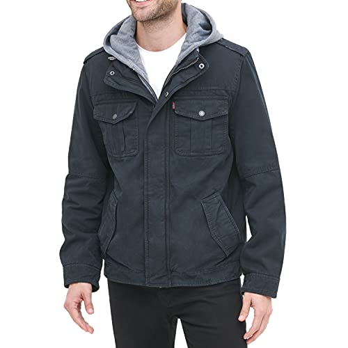LEVI'S MEN'S WASHED COTTON HOODED MILITARY JACKET - SIZE: MEN XL - NAVY - Brand New