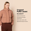 AMAZON ESSENTIALS CROPPED PUFFER JACKET WINTER WARM COLLAR XS LIGHT-BROWN - Like New