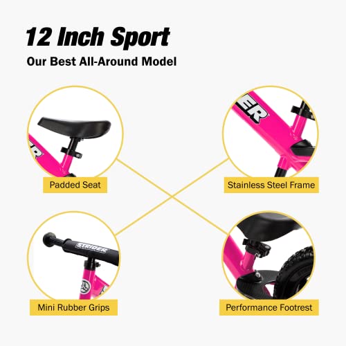 Strider 12” Sport Bike - No Pedal Balance Bicycle for Kids 1 to 4 Years PINK - Like New