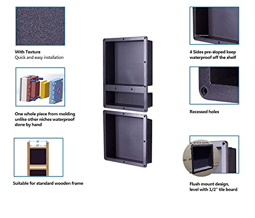 ZIGZAG SHOWER NICHE RECESSED, ABS PLASTIC BATHROOM RECESS CUBE16×34 - BLACK - Like New