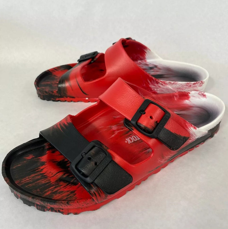 BIRKENSTOCK ARIZONA EVA REGULAR FIT SANDALS MENS - SIZE 10 - RED BLACK WHITE Like New