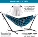 Vivere Double Cotton Hammock with Space Saving Steel Stand - Blue Lagoon - Like New