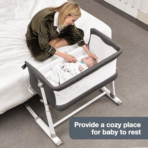 RONBEI BABY BASSINET BEDSIDE SLEEPER BABIES CRIB BED ADJUSTABLE PORTABLE - GRAY - Like New