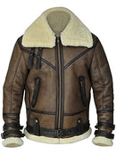 William Jacket Men's Distress RAF Aviator B3 Bomber Real Shearling X-Large - Brand New
