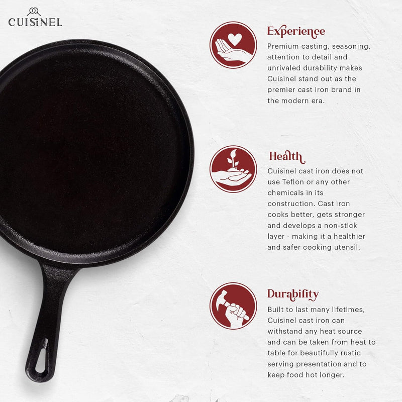 Cuisinel Cast Iron Round Griddle - 10.5" Crepe Maker + Silicone, C10-RG - BLACK - Like New